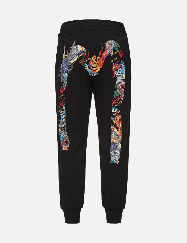 Dragon-embroidered Daicock Print Sweatpants