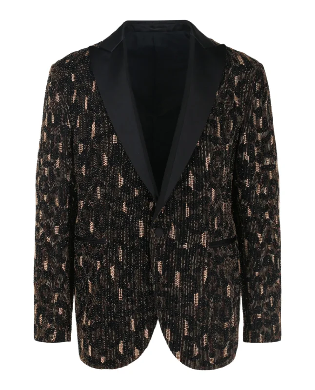 Beaded Embellished Animal Patterned Blazer