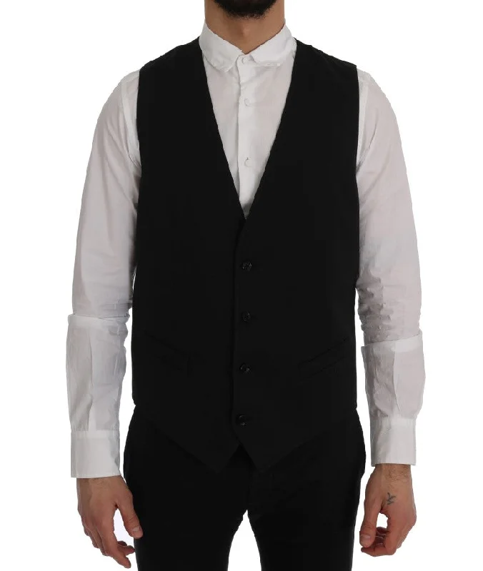 Dolce & Gabbana Sleek Black Single-Breasted Men's Waistcoat