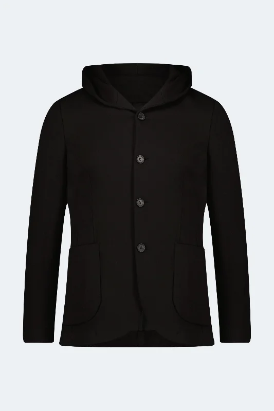 Black Knit Hooded Button Sportcoat