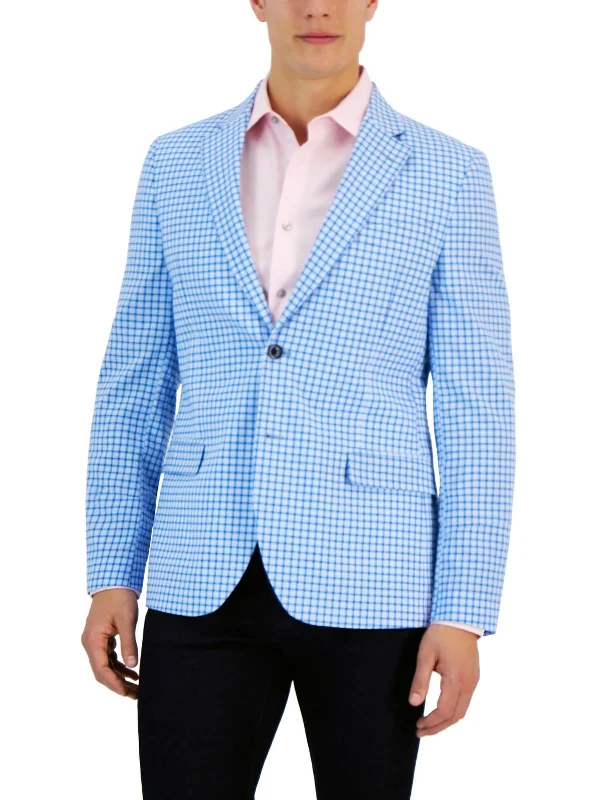 Brielle Mens Plaid Office Two-Button Blazer