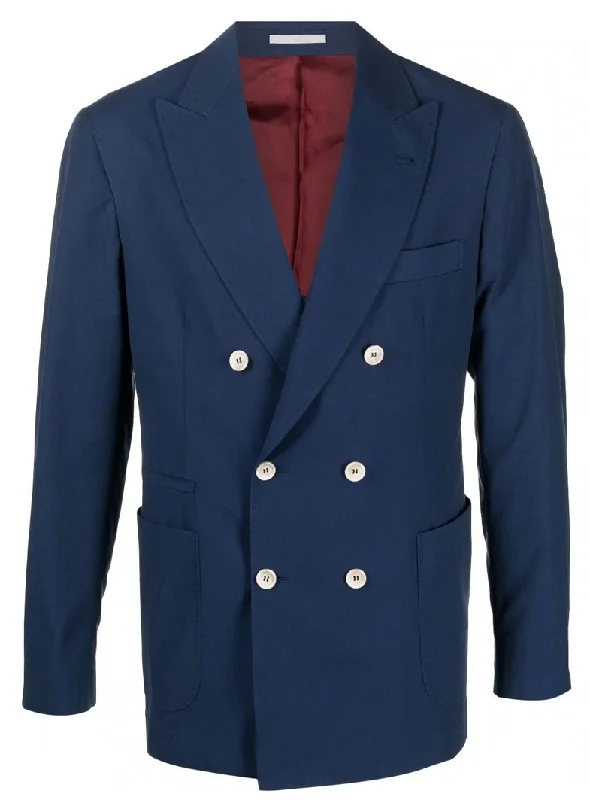 Brunello Cucinelli Men's Double Breasted Blazer In Ink Blue