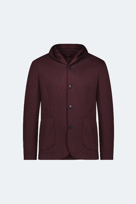 Burgundy Knit Hooded Button Sportcoat