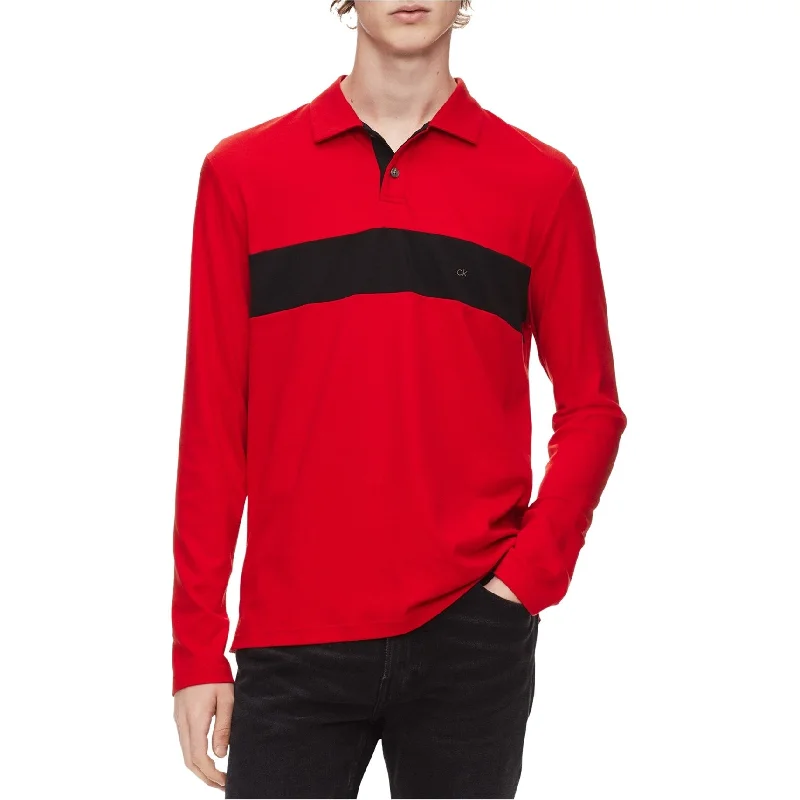 Calvin Klein Mens Colorblocked Rugby Polo Shirt, Red, X-Small