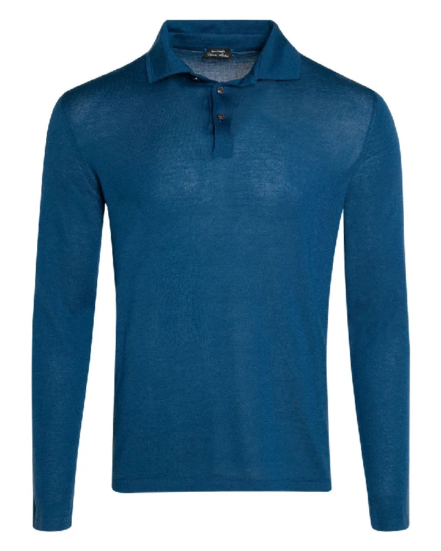 Marine Blue Long Sleeve Polo