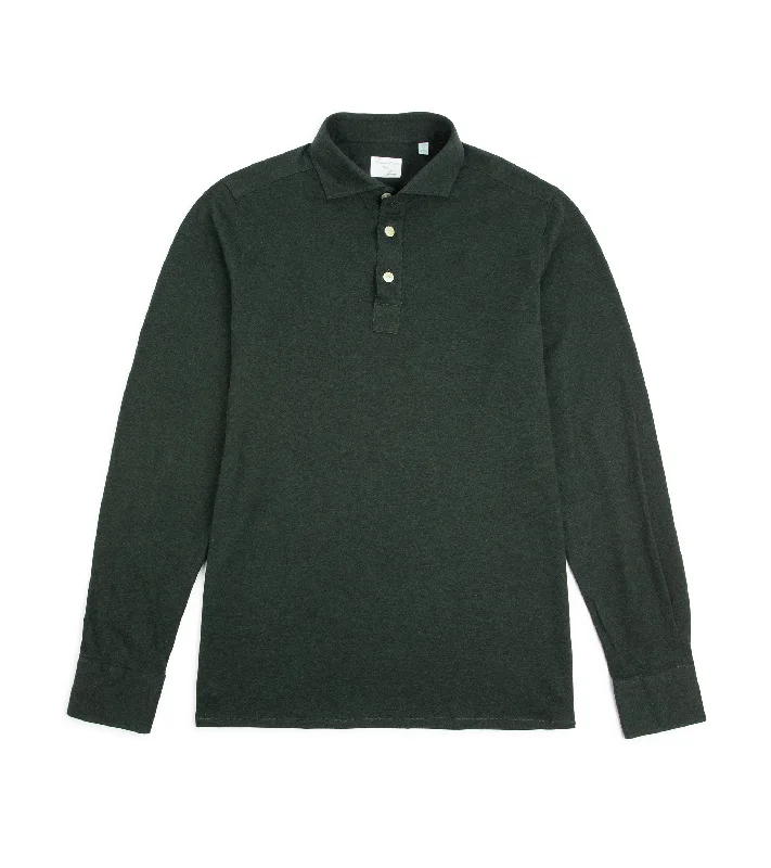 Finamore Cotton Cashmere Orlando Polo Shirt: Dark Green