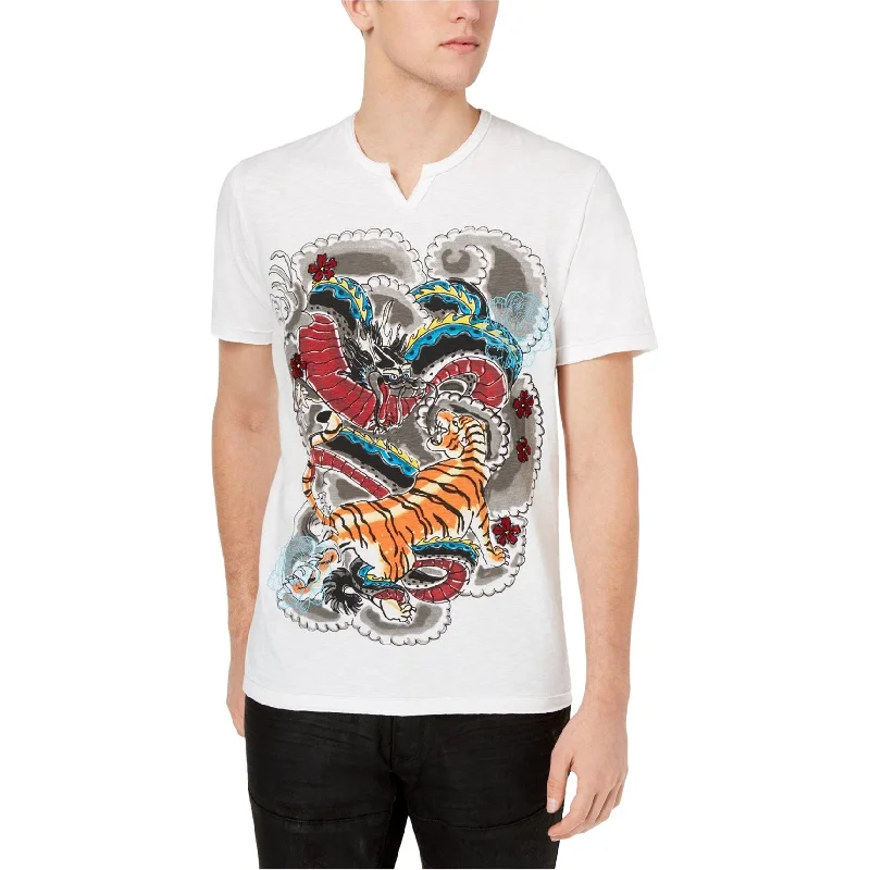 I-N-C Mens Abstract Tiger Graphic T-Shirt, White, 3XL