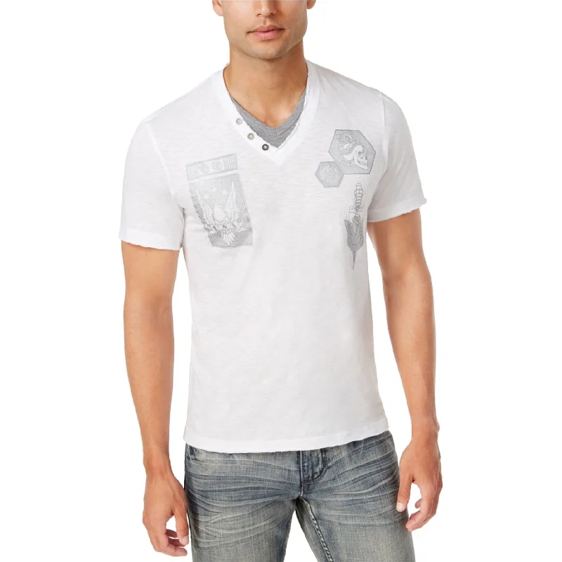 I-N-C Mens Layered Graphic T-Shirt, White, Small