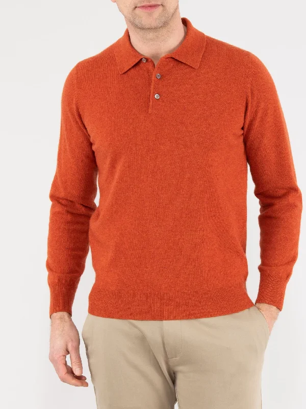 Men's Geelong Wool Long Sleeve Polo Shirt in Yam- Regular Fit