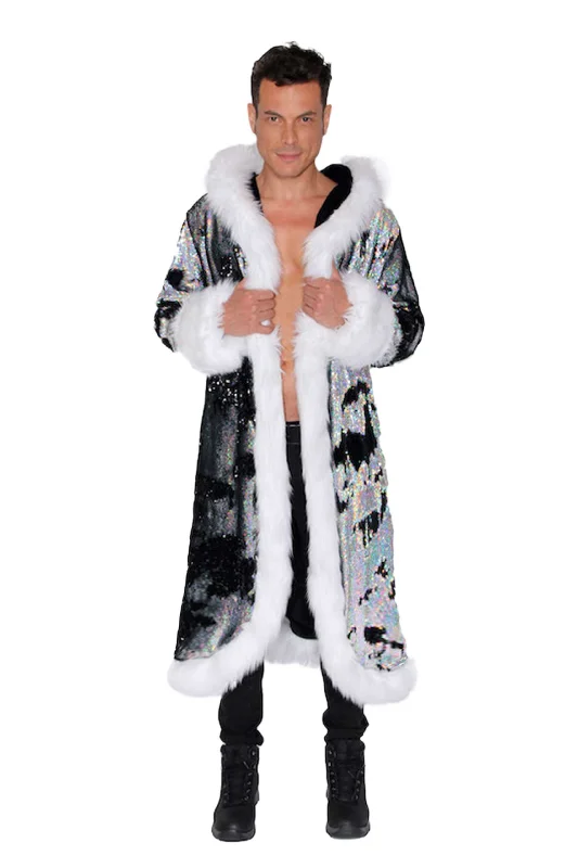 Men's LED Sequin King Coat in "Silver Hologram- Black"