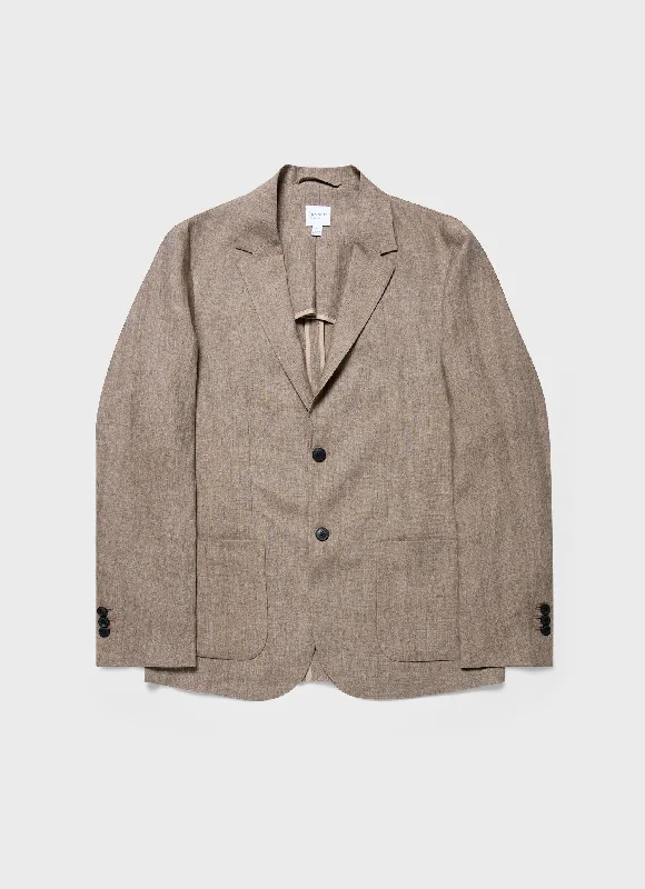 Men's Linen Unstructured Blazer in Dark Sand