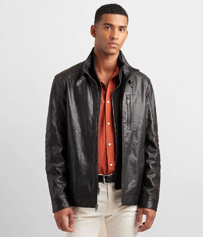 Leather Racer Jacket With Bib