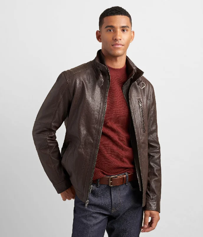 Leather Racer Jacket With Bib