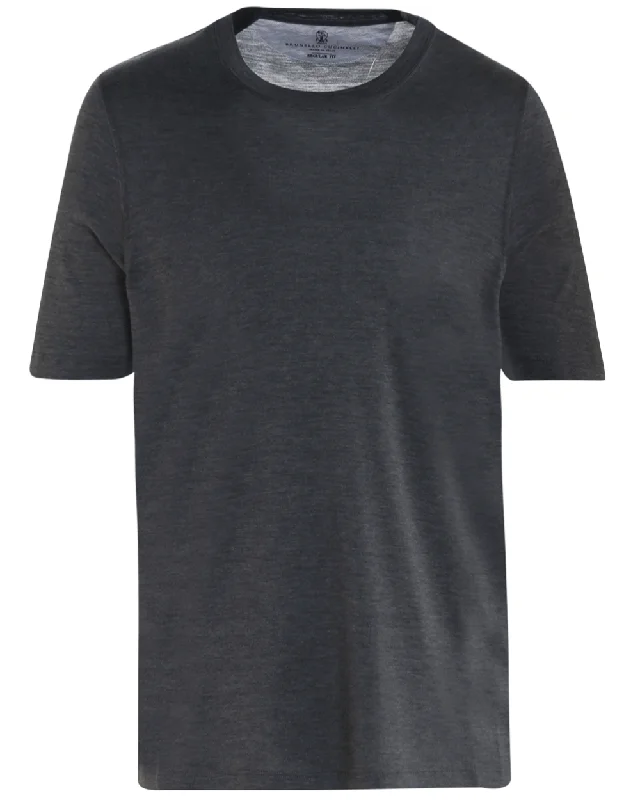 Dark Grey Silk Blend Stretch T-Shirt