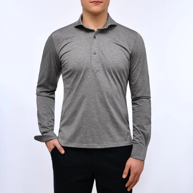 Premium Quality Jersey Knit Long Sleeve Polo SF18069 Med Grey