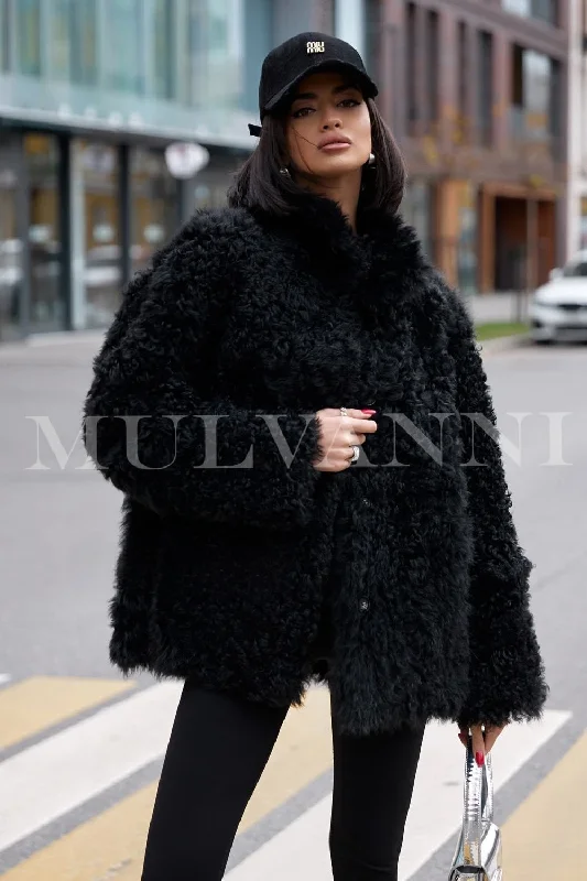 ??????? ??????? ROSE Black Shearling Coat