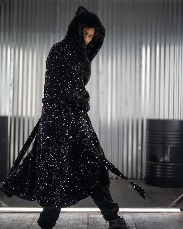 Classic Men's Long Sequin Coat | Black Panther