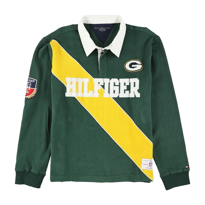 Tommy Hilfiger Mens Green Bay Packers Rugby Polo Shirt, Green, Medium