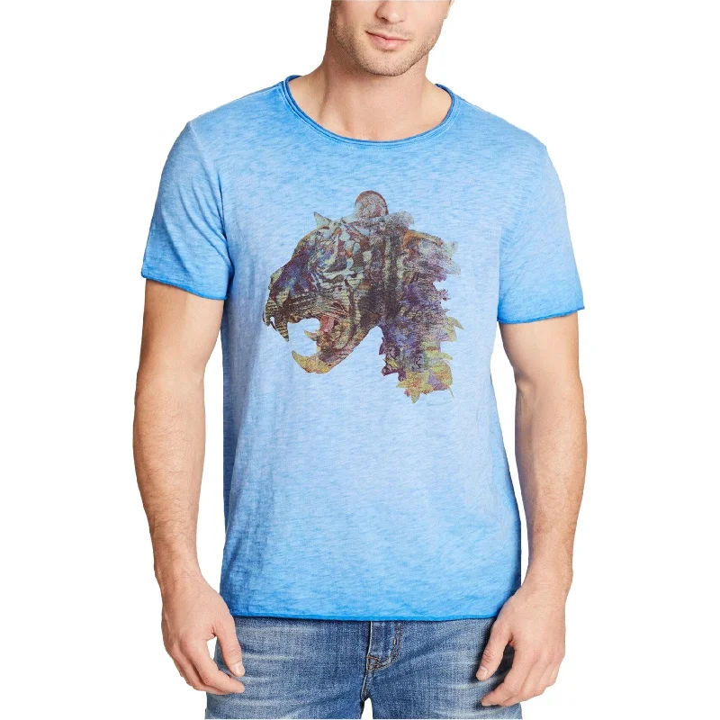 William Rast Mens Lion Creature Graphic T-Shirt, Blue, Medium