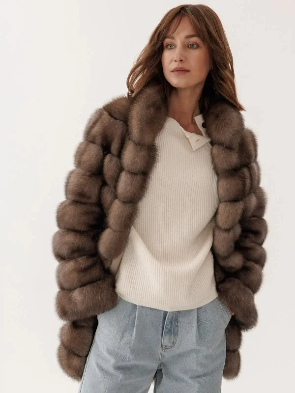 Sable coat with a stand-up collar in Desert Ice color