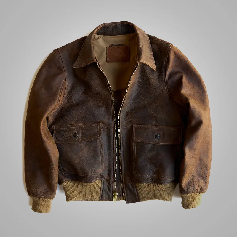 Brown Men flying RAF  Aviator Cowhide Leather Biker Jacket