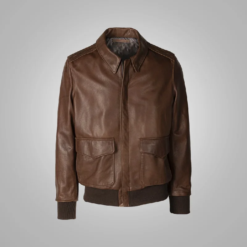 Brown Men Lambskin  A-2 Flight Leather Jacket