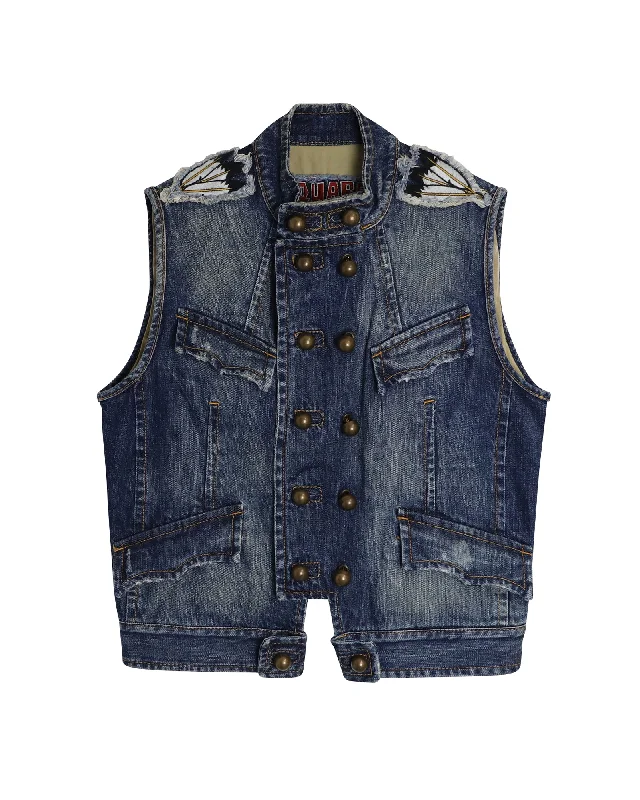 Dsquared2 Double Breasted Denim Vest in Blue Cotton