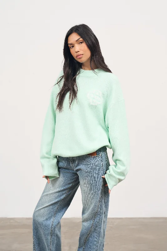 FLUFFY EMBLEM KNITTED CREW - MINT