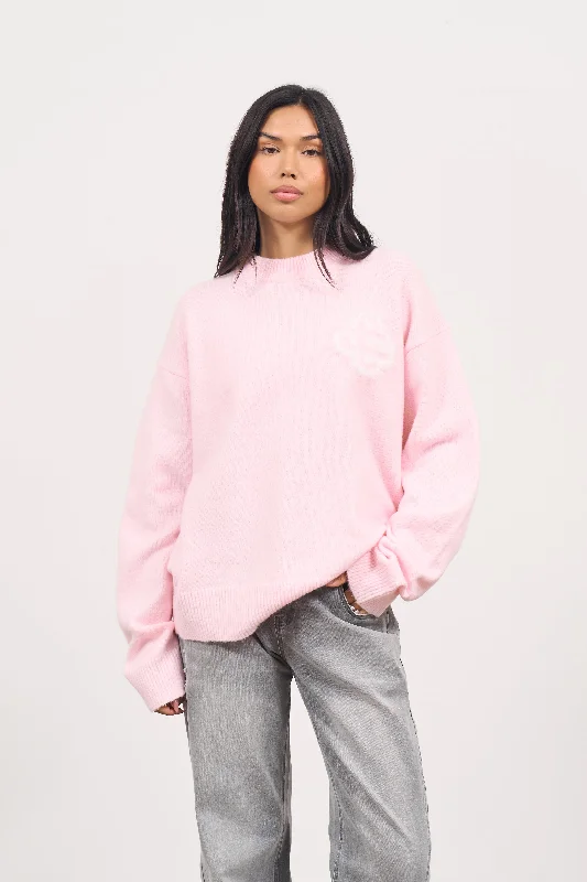 FLUFFY EMBLEM KNITTED CREW - PINK