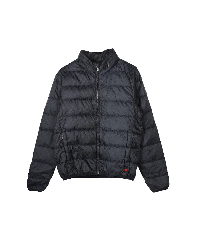 Gucci GG Webbing Puffer Jacket in Navy Blue Polyamide