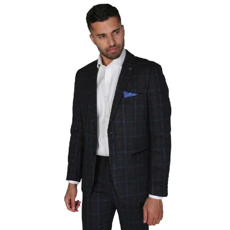 Harvey - Men's Navy Check Blazer Wedding Prom