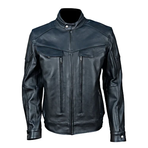 Huxley Black Motorcycle leather jacket with Storage pockets