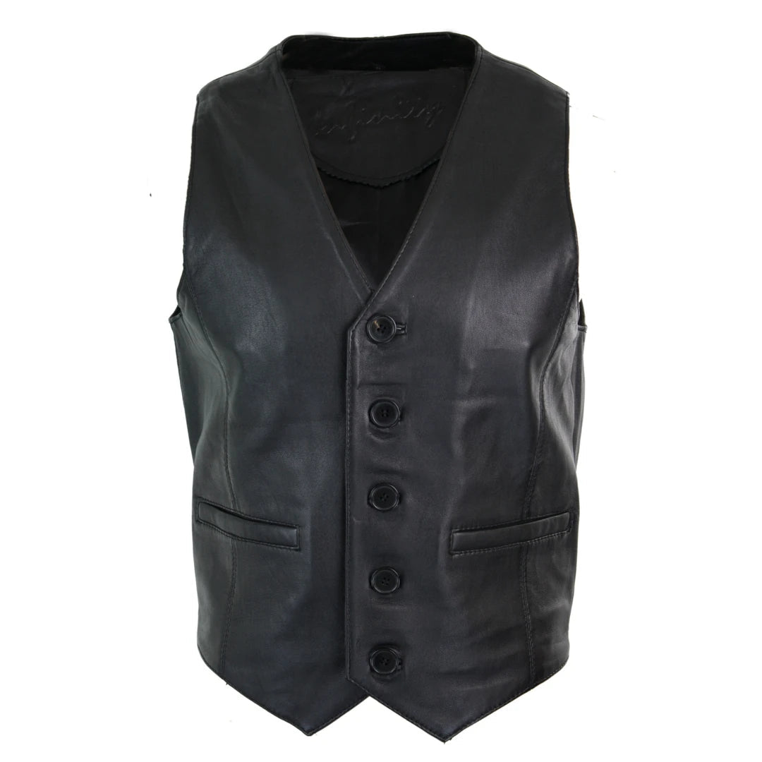 Men's Leather Gilet Waistcoat Classic Black Camel