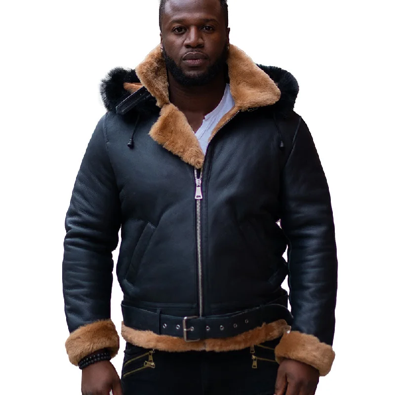 Jean's B3 Bomber Aviator Shearling Jacket with hoodie