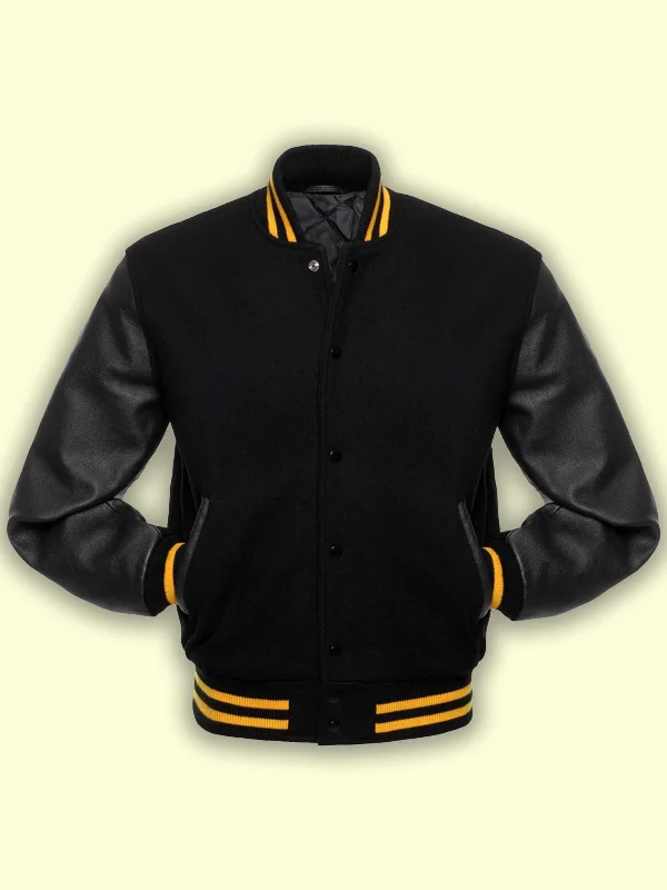 Jet Black Wool Varsity Jacket