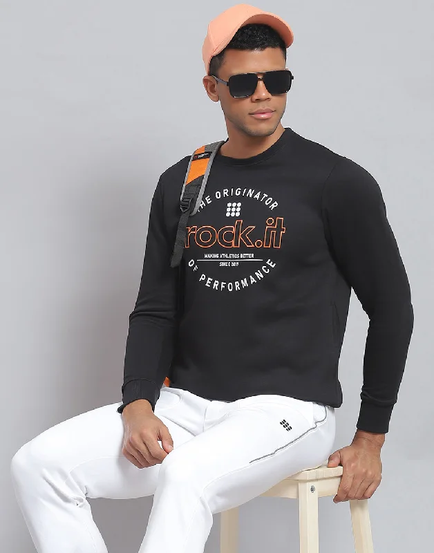 Men Black Solid Round Neck Full Sleeve Sweatshirt