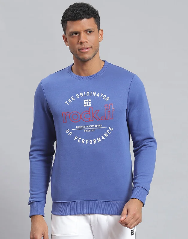 Men Blue Solid Round Neck Full Sleeve Sweatshirt