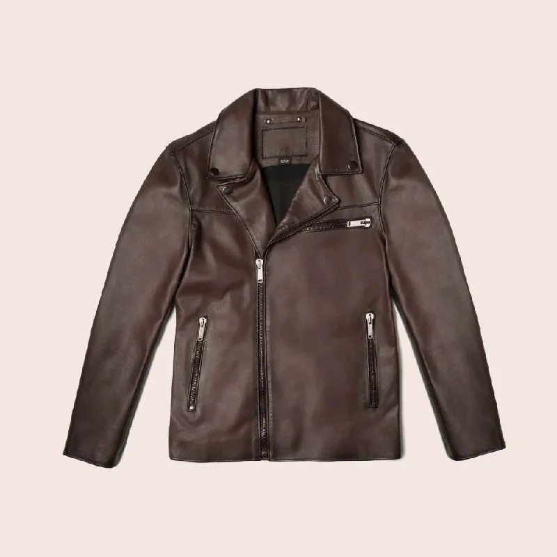 Men Brown Motorcycle Leather Racer Jacket