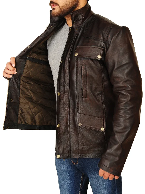 Men Dark Brown Leather Jacket