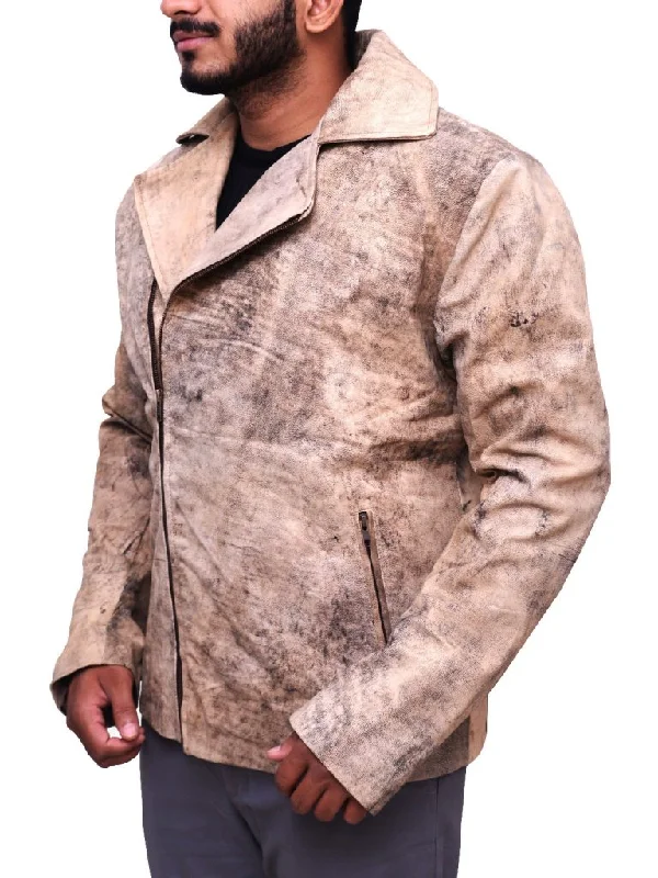 Men Distressed Brown Biker Jacket