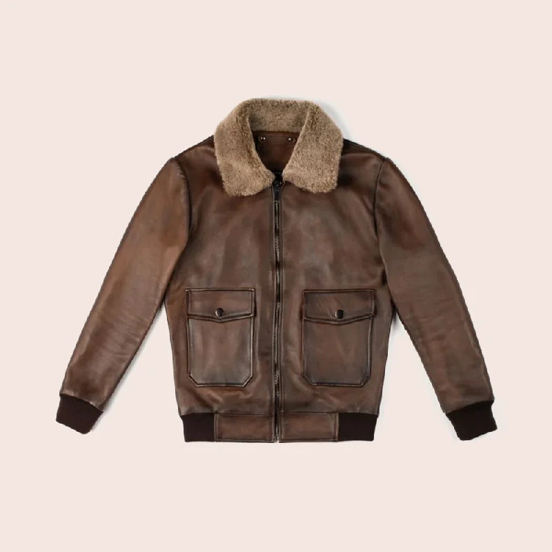 Men G-1 Flight Chocolate Brown Genuine Leather Bomber Jacket