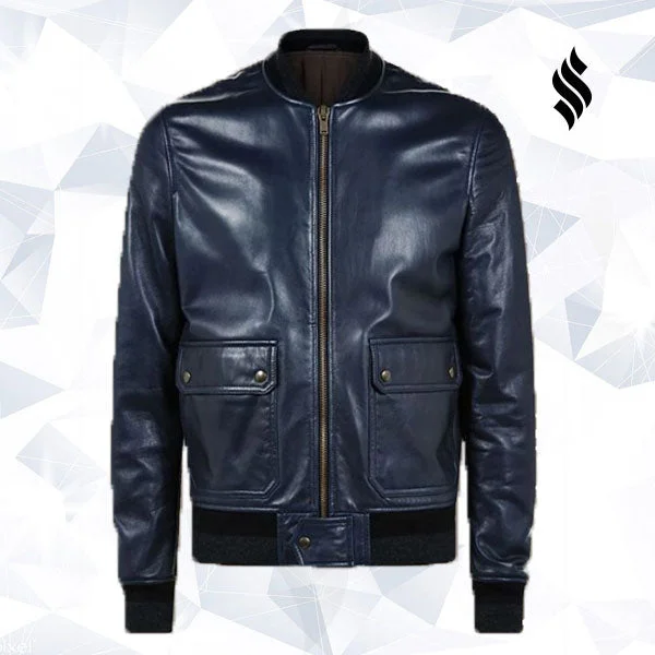 Men Navy Blue Bomber Jacket