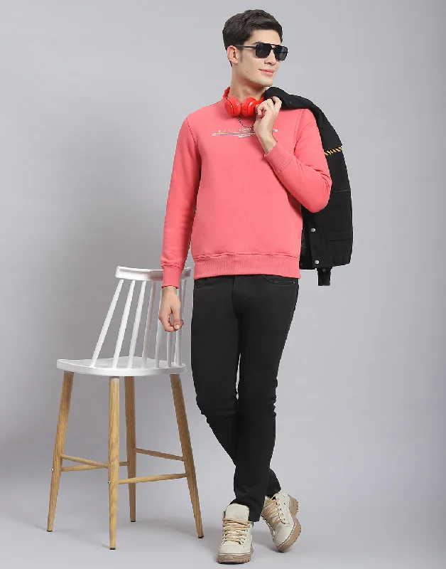 Men Pink Solid Round Neck Full Sleeve Sweatshirt