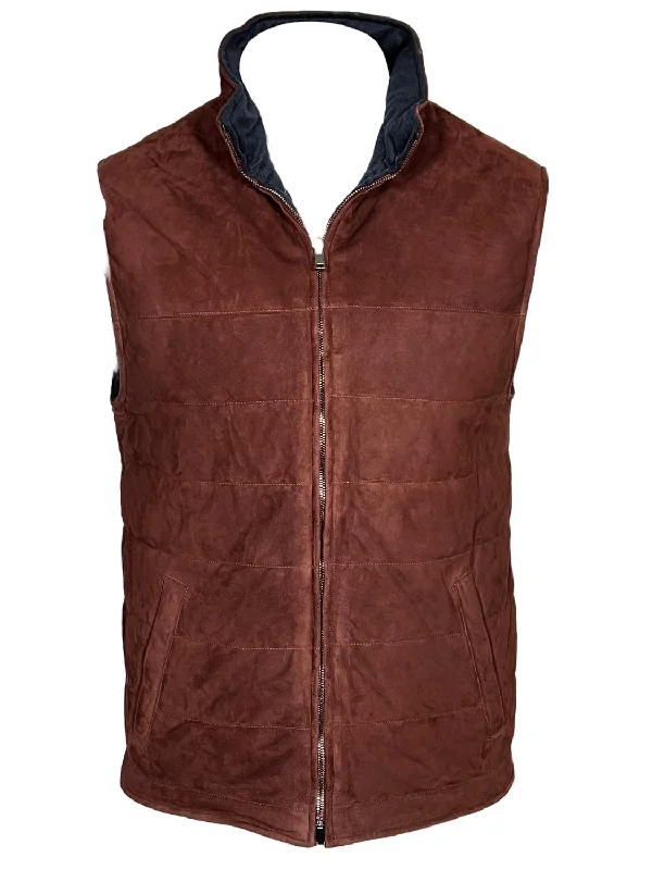 Men Suede Reversible Vest In Oxblood/navy