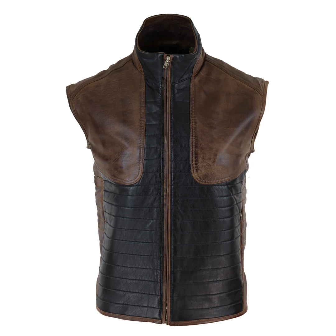 Men's Leather Black Brown Waistcoat Gilet Japanese Mortal Kombat Vest