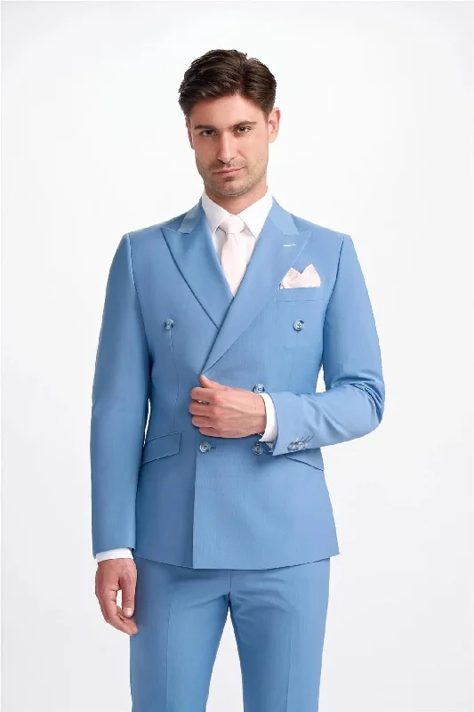 Men's Blazer Sky Blue Double Breasted Tailored Fit Formal Suit Jacket