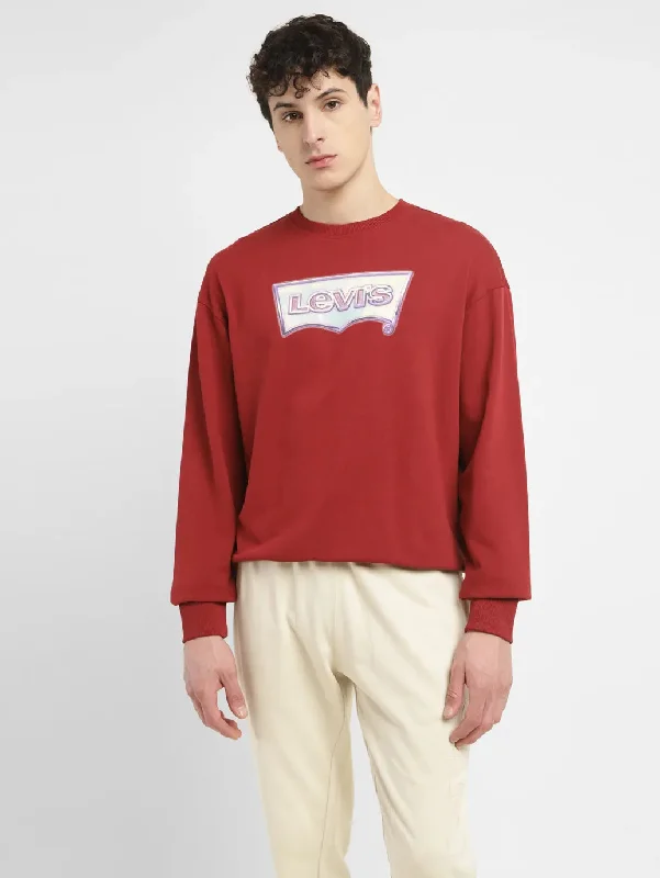 Men's Brand Logo Maroon Crew Neck Sweatshirt