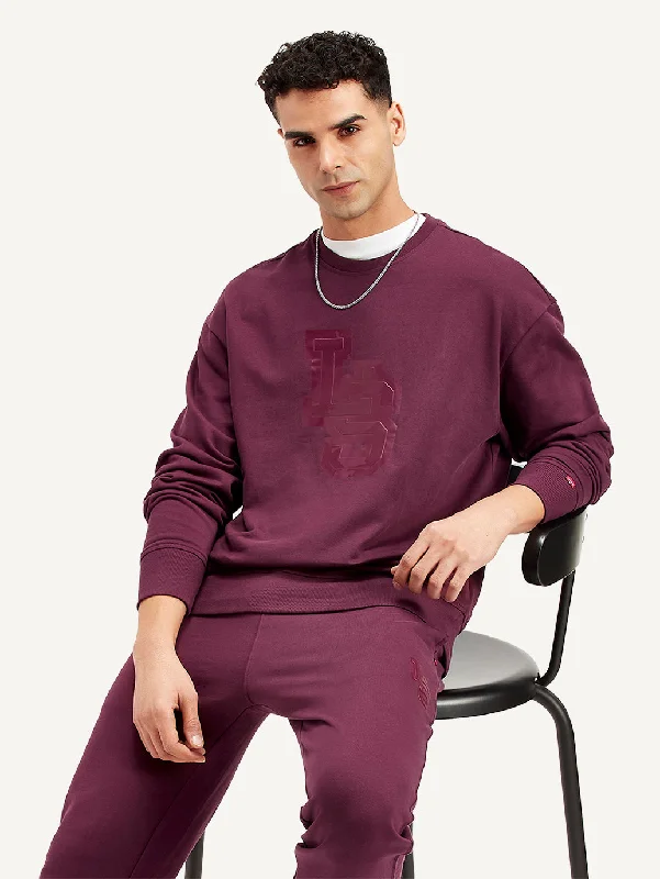 Men's Brand Logo Maroon Crew Neck Sweatshirt