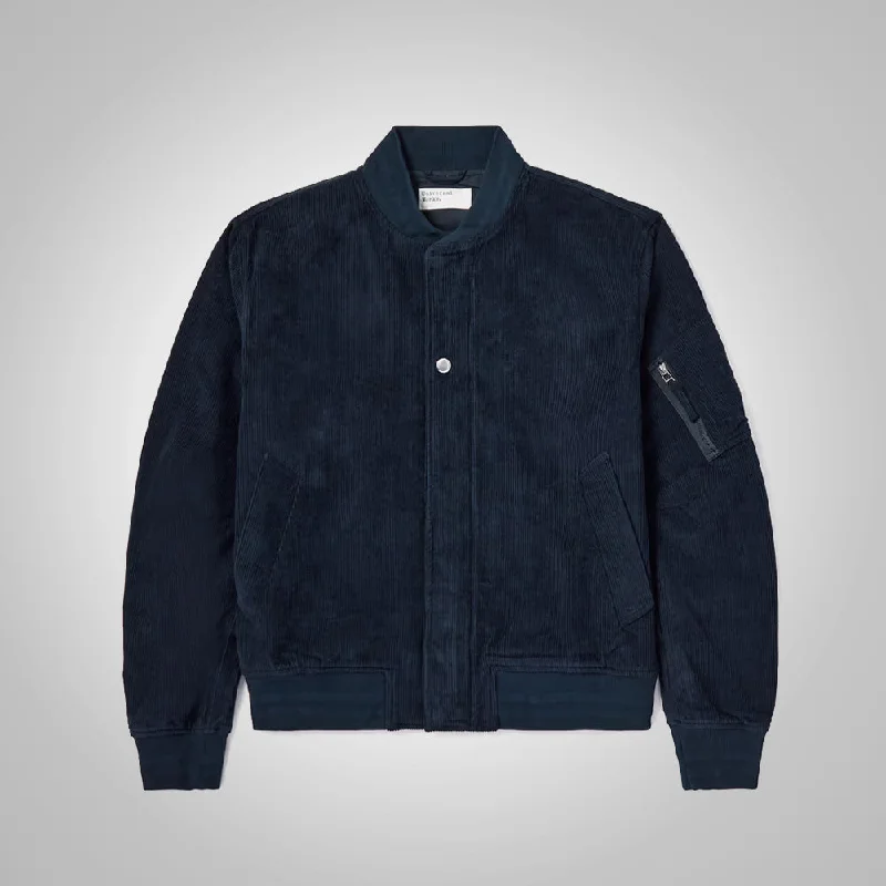 Mens Dark Blue Sleek Corduroy Bomber Jacket