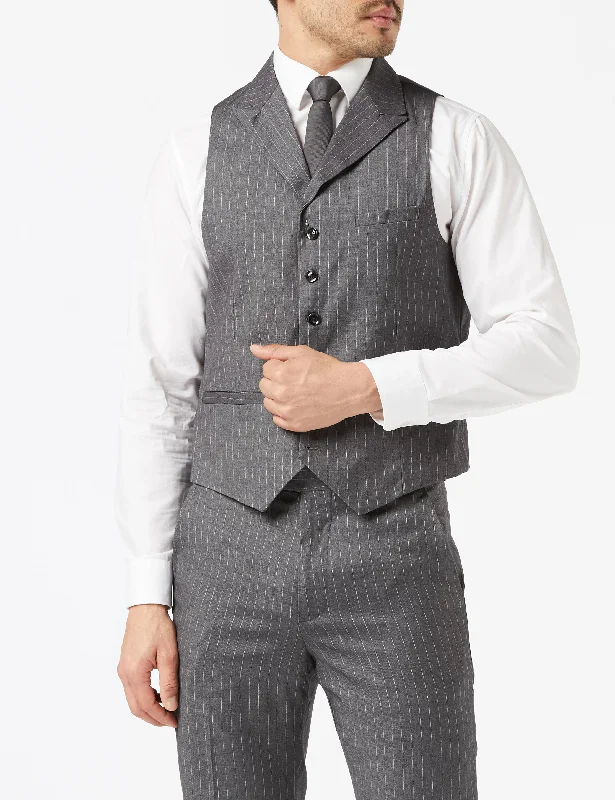 Mens Grey White Pinstripe Retro Waistcoat